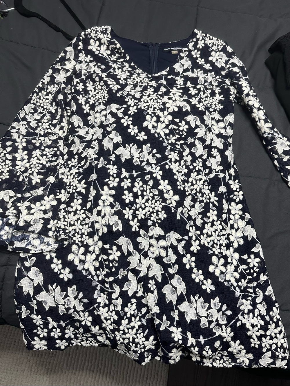 Karl Lagerfeld Navy and White Floral Long Sleeve Dress